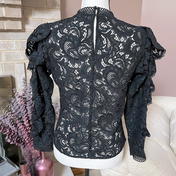 LIKE NEW! EXPRESS Lace Ruffle Sleeve Top - Black - Picture 5 of 11